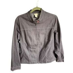 Sigrid Olsen Sport Womens Gray‎ Full Zip Jacket Contrast Stitching Size L Cotton
